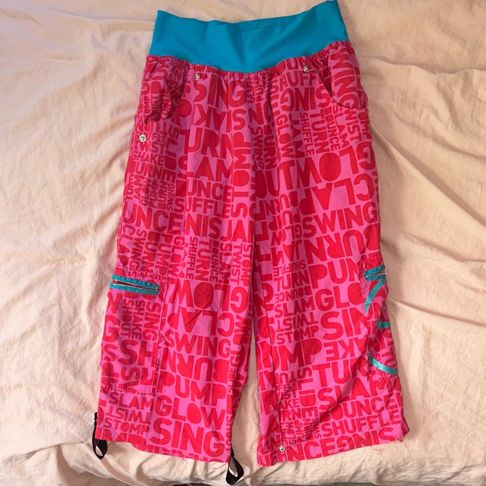 Pink and blue Zumba capri pants